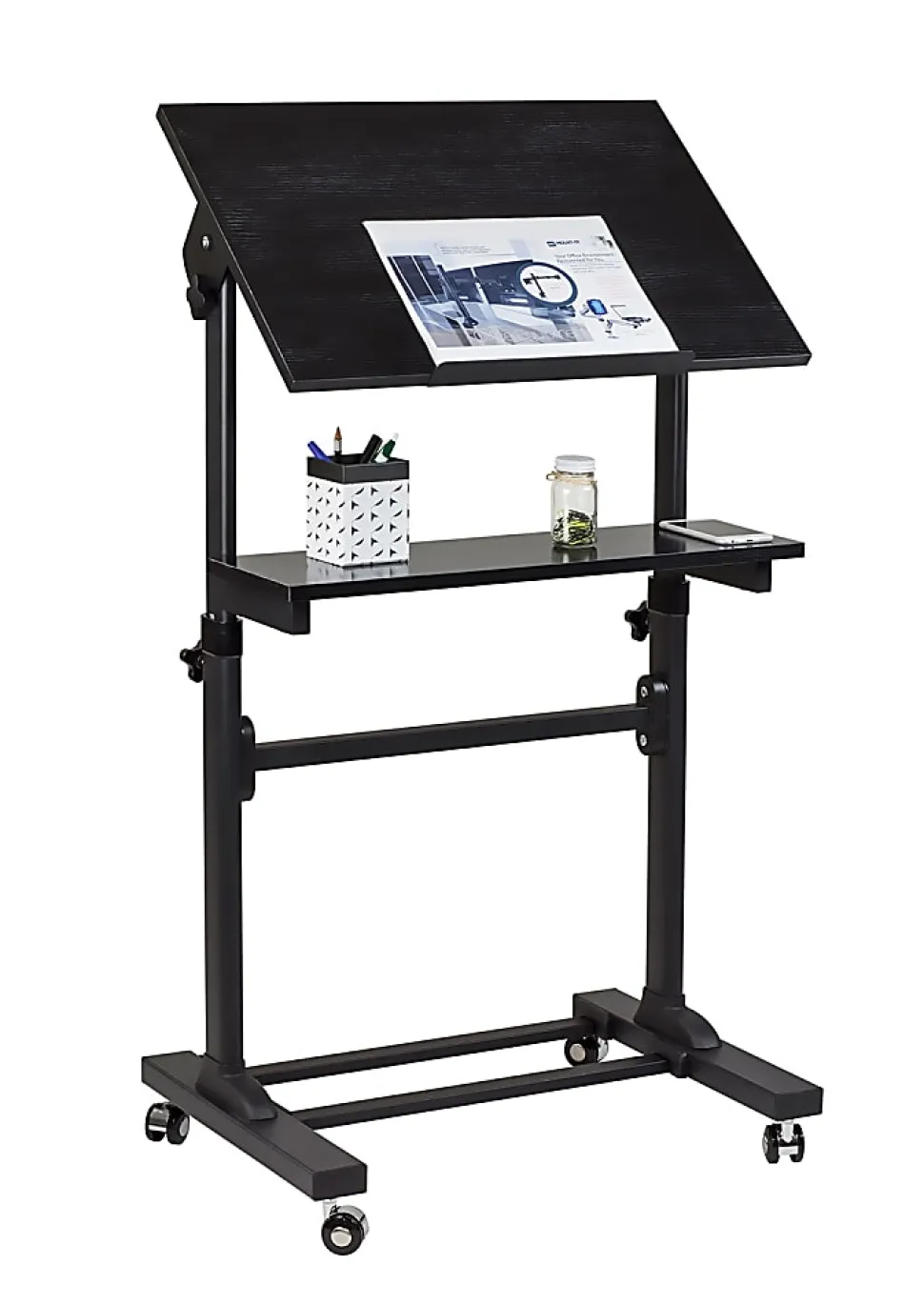 Mount-It! MI-7941Mobile Stand-Up Desk Lectern, 41"H x 20"W x 5-15/16"D, Black