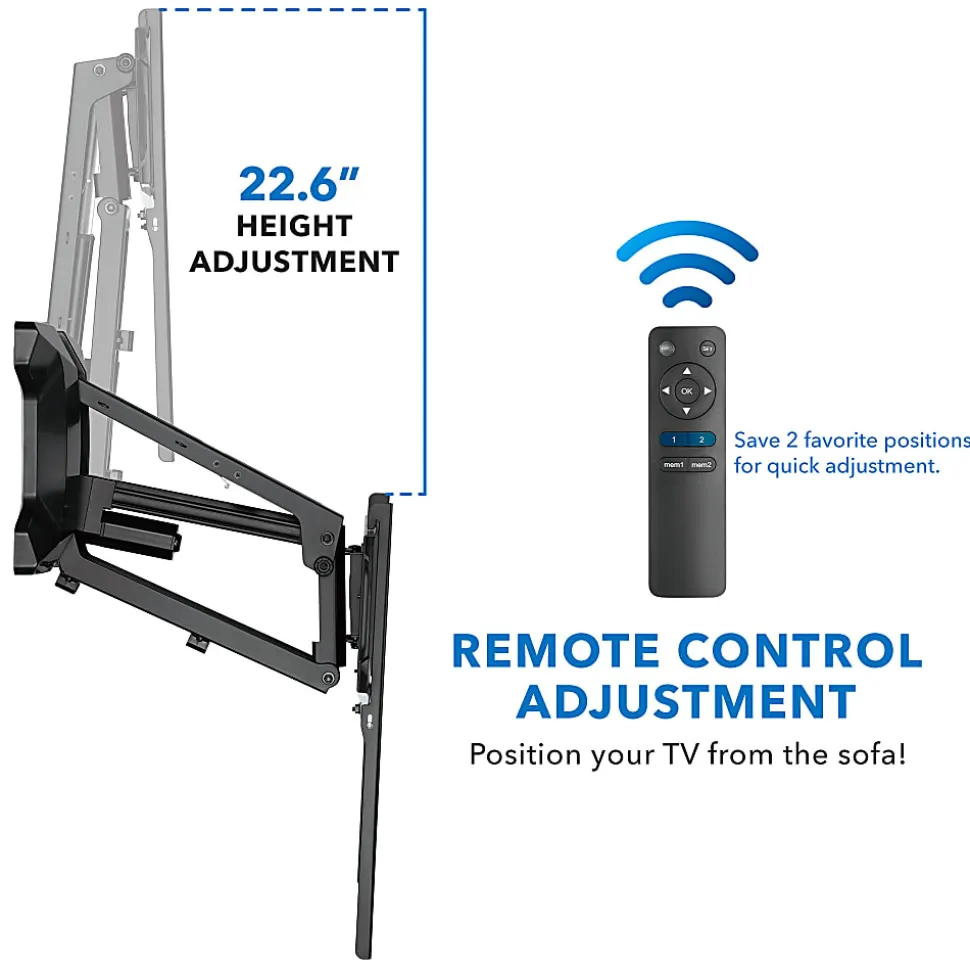 Mount-It! MI-386 Motorized Fireplace TV Wall Mount For Screens 30 To 70", 71"H x 13"W x 18"D, Black
