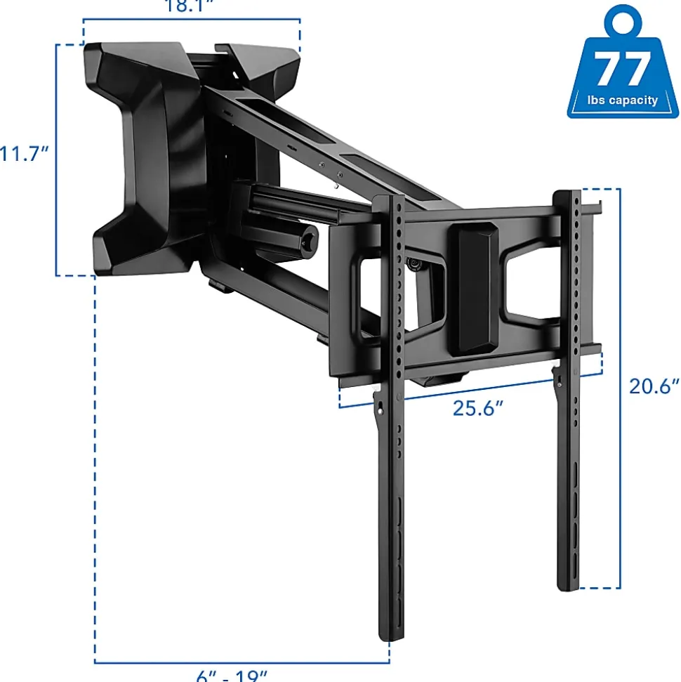 Mount-It! MI-386 Motorized Fireplace TV Wall Mount For Screens 30 To 70", 71"H x 13"W x 18"D, Black