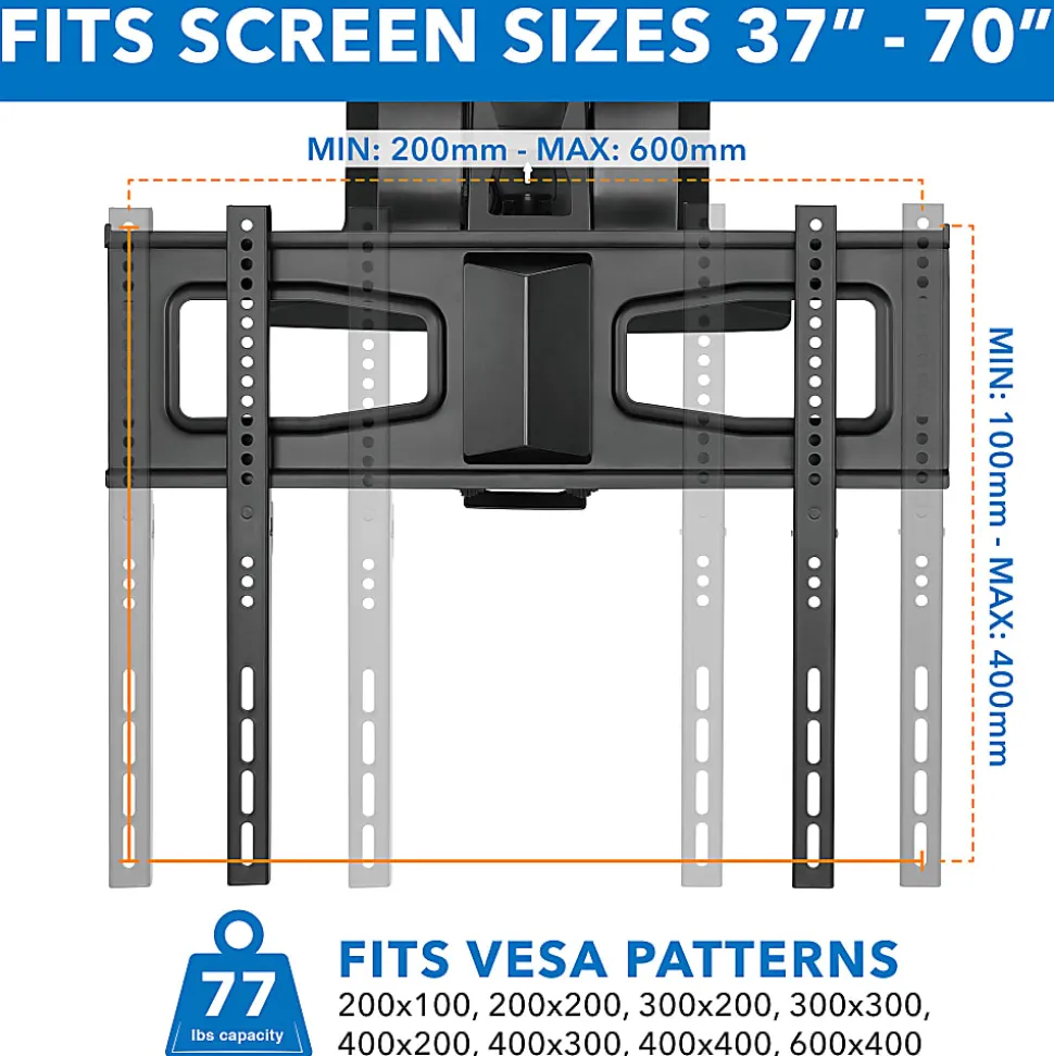 Mount-It! MI-386 Motorized Fireplace TV Wall Mount For Screens 30 To 70", 71"H x 13"W x 18"D, Black