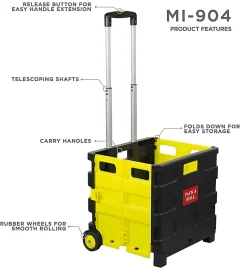 Mount-It! MI-904 Rolling Collapsible Utility Cart, 15"H x 33"W x 13"D, Black