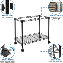 Mount-It! MI-7858 Rolling File Cart With Folder Rack, Black