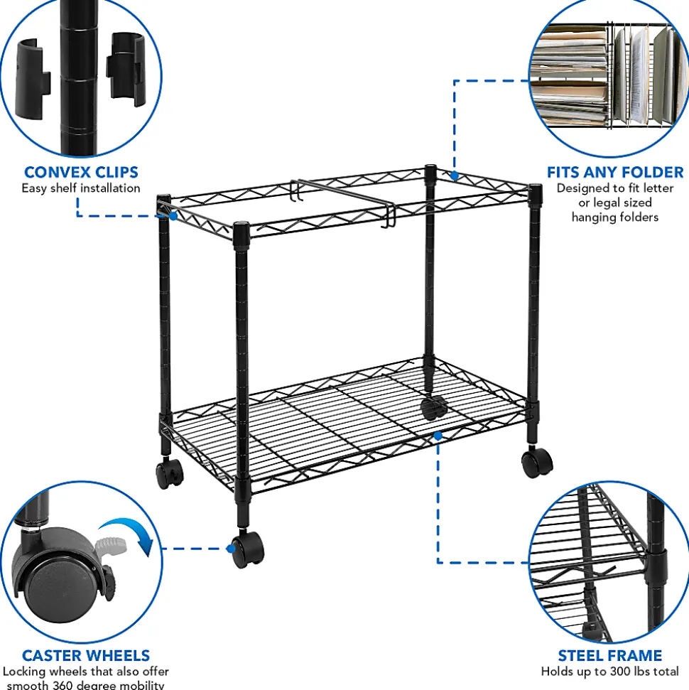 Mount-It! MI-7858 Rolling File Cart With Folder Rack, Black
