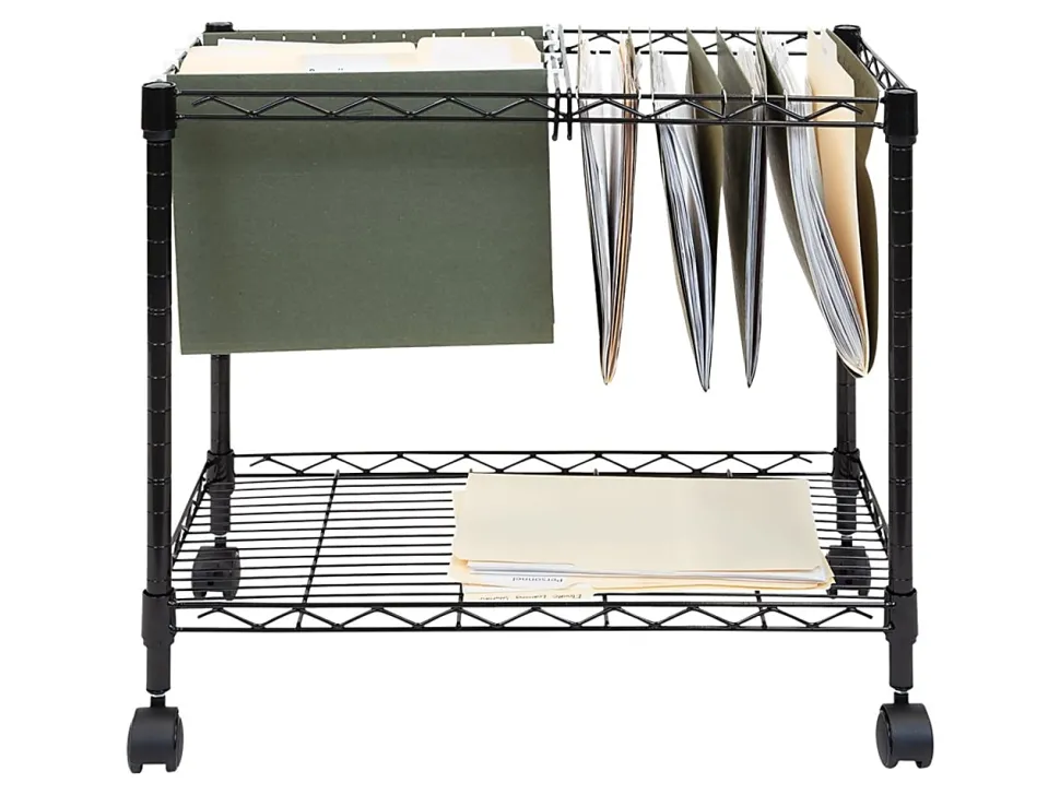 Mount-It! MI-7858 Rolling File Cart With Folder Rack, Black