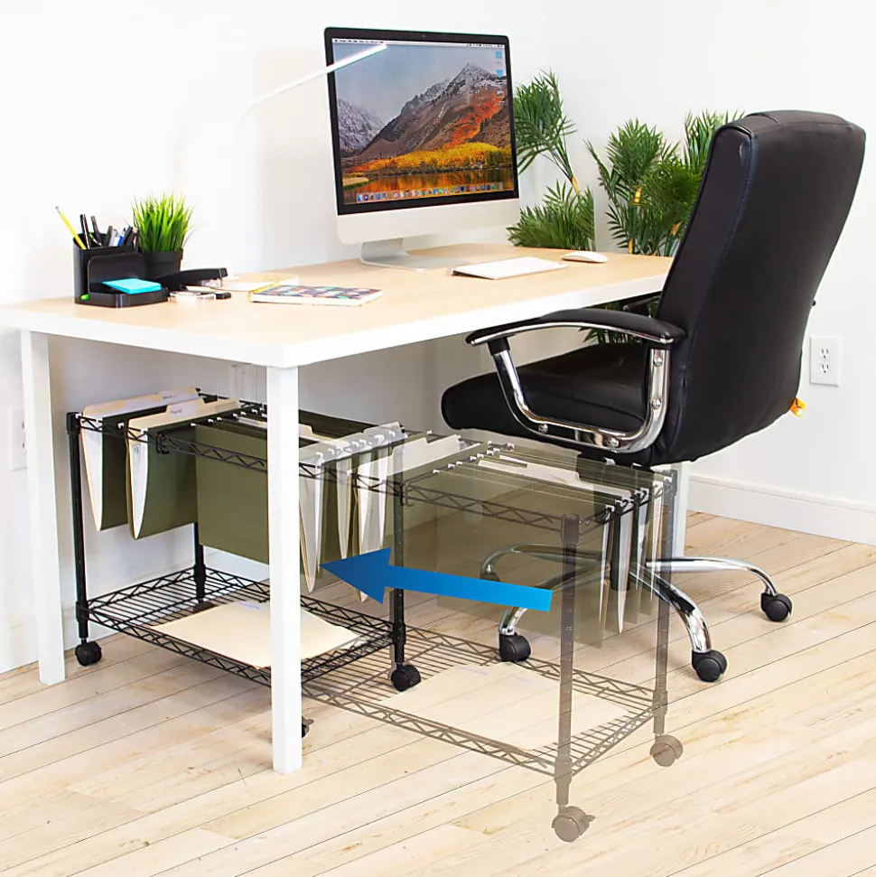 Mount-It! MI-7858 Rolling File Cart With Folder Rack, Black