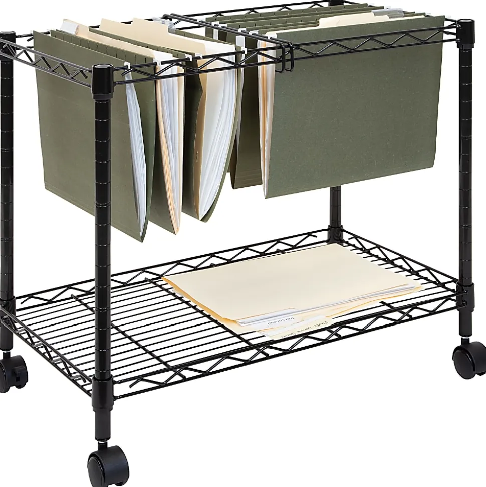Mount-It! MI-7858 Rolling File Cart With Folder Rack, Black