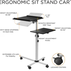 Mount-It! MI-7945 Rolling Laptop Tray And Projector Cart, 26”H x 24”W x 3”D, Black