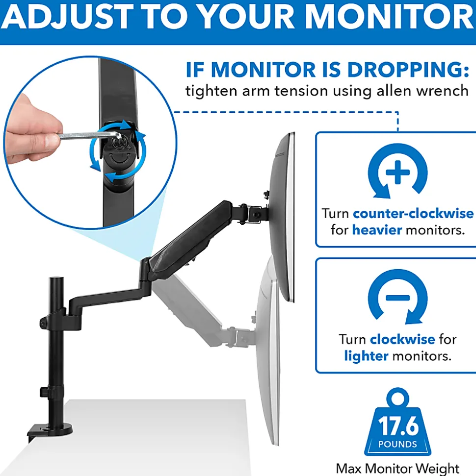 Mount-It! MI-4761 Single Monitor Arm Desk Mount, 16"H x 6"W x 4.8"D, Black