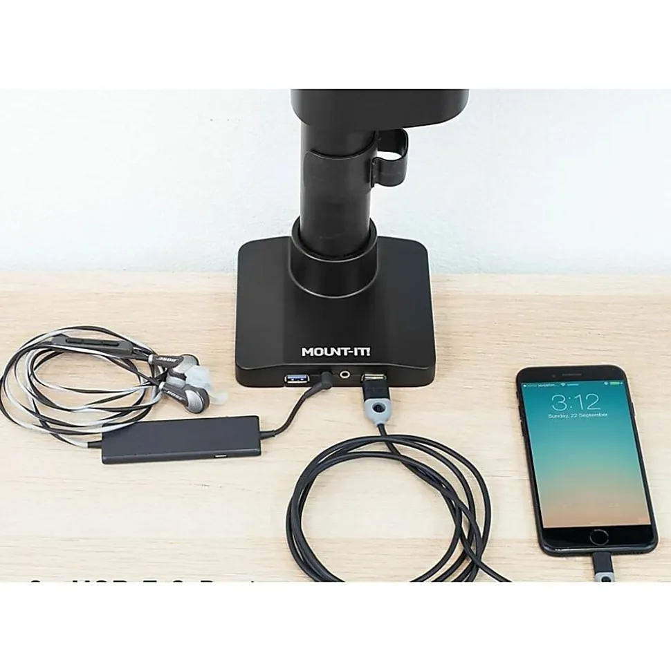 Mount-It MI-4771 Single Monitor Desk Mount, 12-13/16”H x 21-1/2”W x 2”D, Black