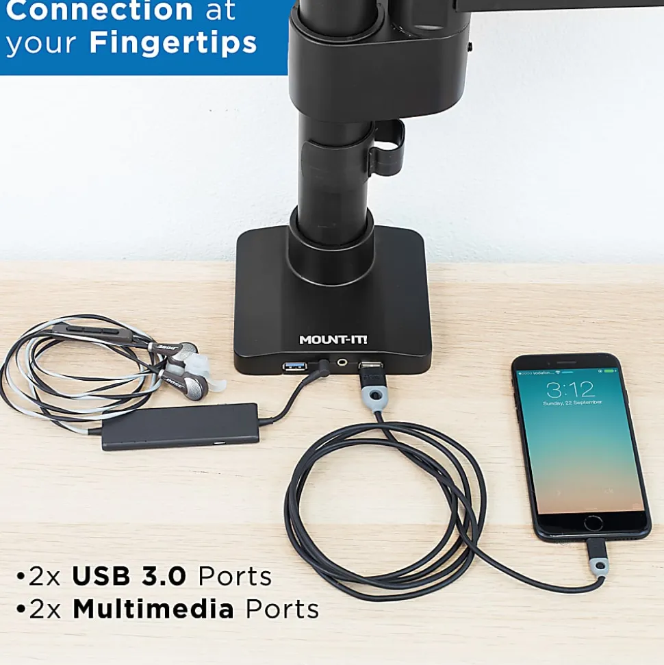 Mount-It MI-4771 Single Monitor Desk Mount, 12-13/16”H x 21-1/2”W x 2”D, Black