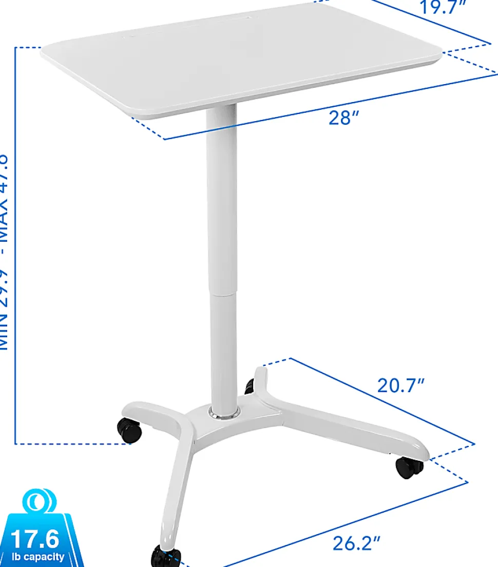 Mount-It! MI-7975 Standing Mobile Laptop Cart Workstation, 29-15/16”H x 28”W x 21-1/8”D, White