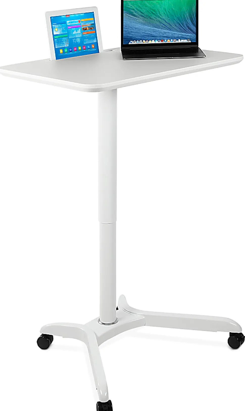 Mount-It! MI-7975 Standing Mobile Laptop Cart Workstation, 29-15/16”H x 28”W x 21-1/8”D, White