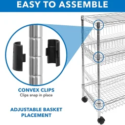 Mount-It! MI-7860 3-Tier Rolling Utility Cart, 32-1/2”H x 23-5/16”W x 13-1/2”D, Silver