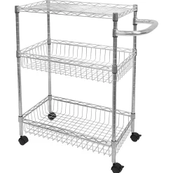 Mount-It! MI-7860 3-Tier Rolling Utility Cart, 32-1/2”H x 23-5/16”W x 13-1/2”D, Silver