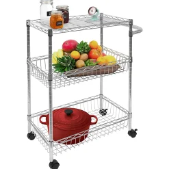 Mount-It! MI-7860 3-Tier Rolling Utility Cart, 32-1/2”H x 23-5/16”W x 13-1/2”D, Silver