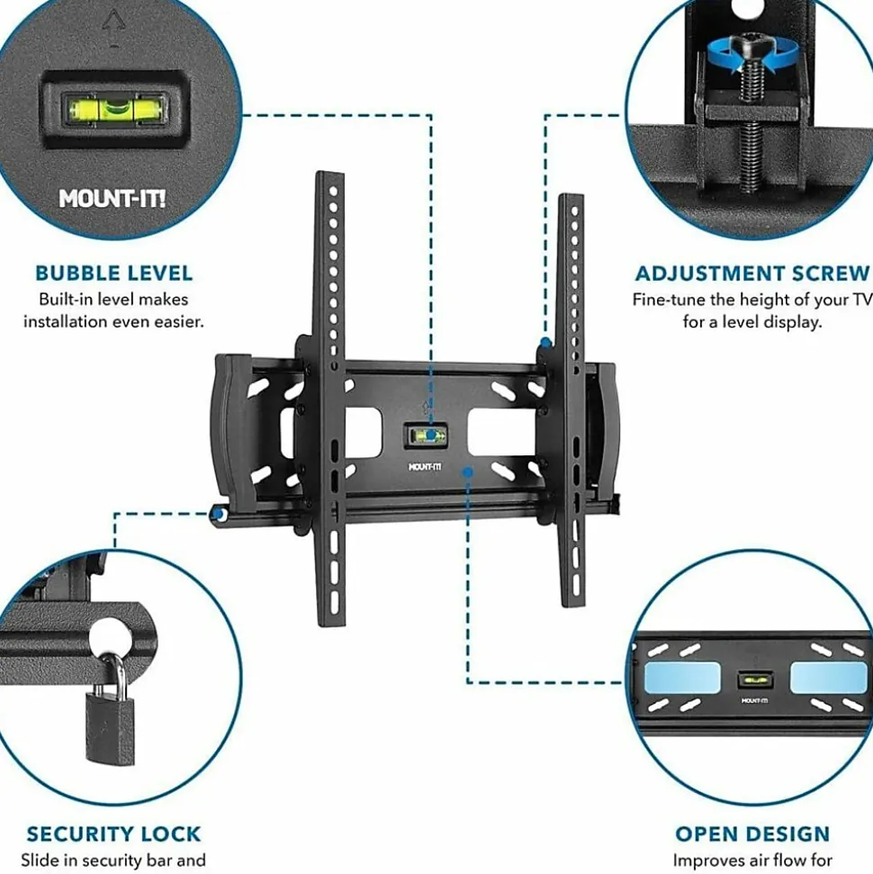 Mount-It! MI-2244T Lockable Anti-Theft TV Wall Mount, 7"H x 21"W x 2"D, Black