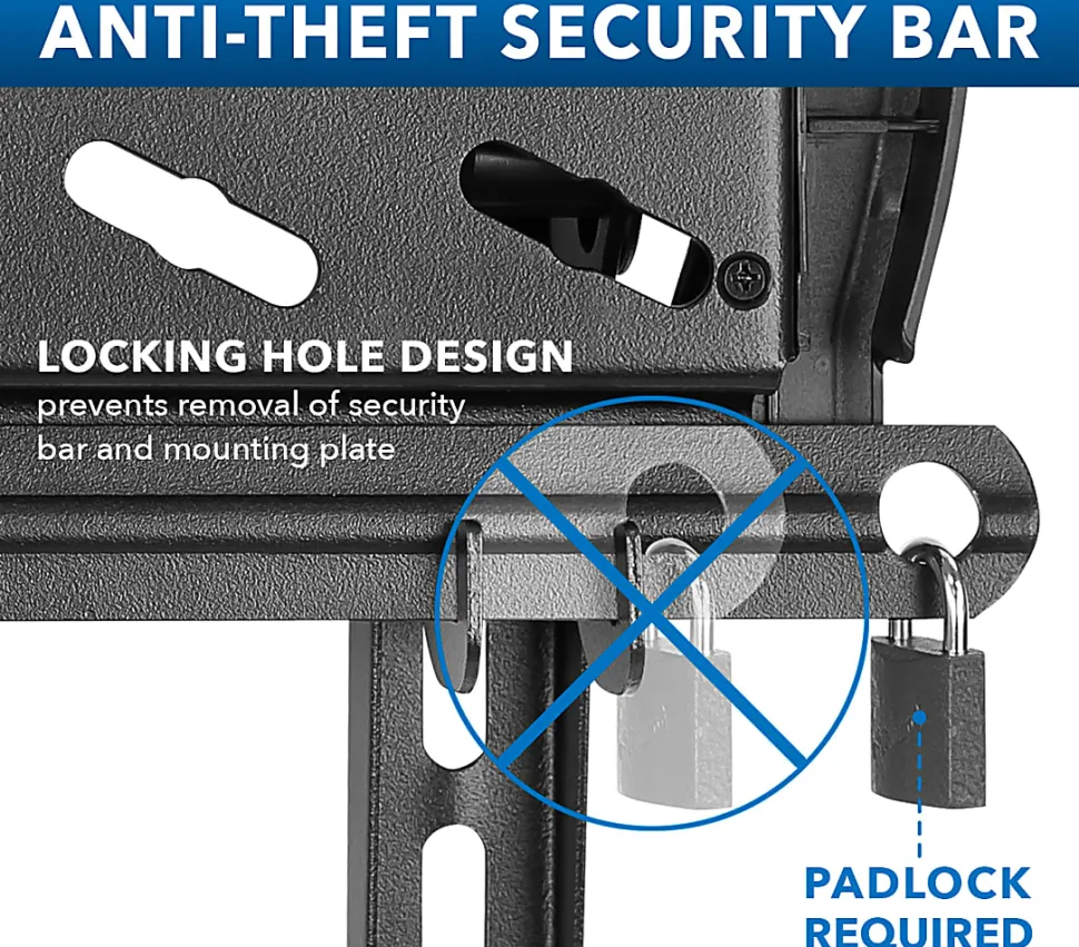 Mount-It! MI-2244T Lockable Anti-Theft TV Wall Mount, 7"H x 21"W x 2"D, Black