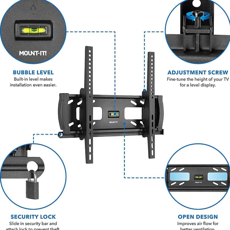 Mount-It! MI-2244T Lockable Anti-Theft TV Wall Mount, 7"H x 21"W x 2"D, Black
