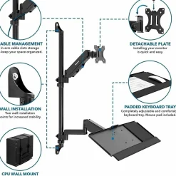 Mount-It! MI-7991 Wall-Mount Workstation With Monitor Mount, Keyboard Tray And CPU Holder, 37