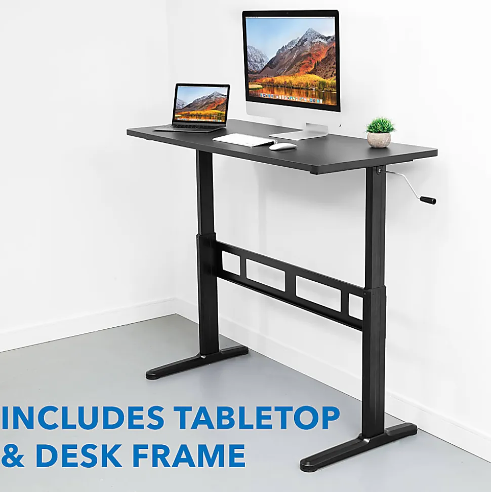 Mount-It! Mi-7981 56"W Hand Crank Sit-Stand Desk, Black