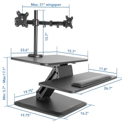 Mount-It! MI-7914 31"W Sit-Stand Standing Desk Converter With Dual Monitor Mount Combo, Black