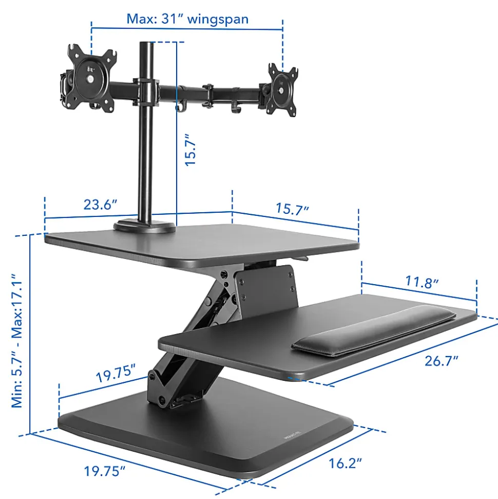 Mount-It! MI-7914 31"W Sit-Stand Standing Desk Converter With Dual Monitor Mount Combo, Black