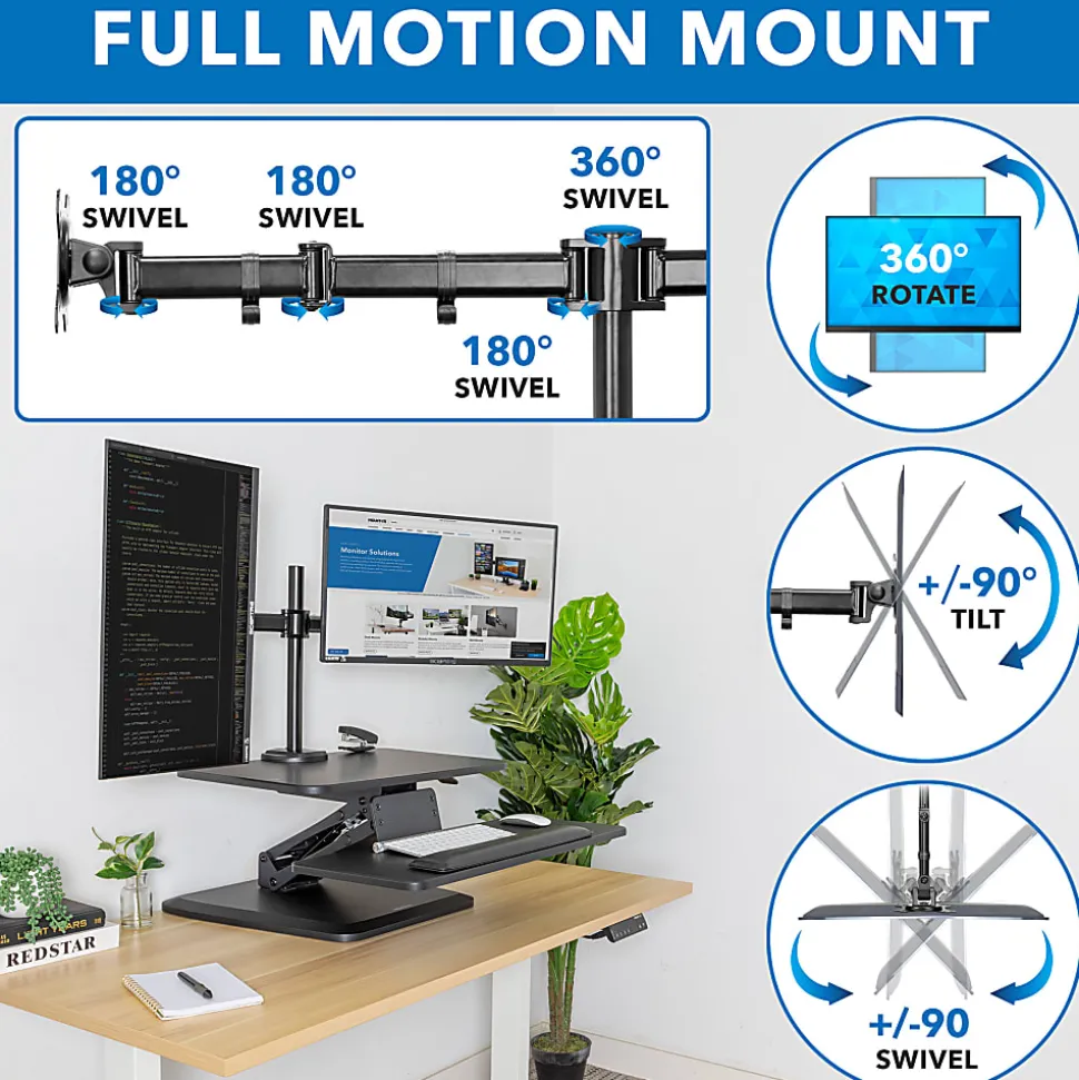 Mount-It! MI-7914 31"W Sit-Stand Standing Desk Converter With Dual Monitor Mount Combo, Black