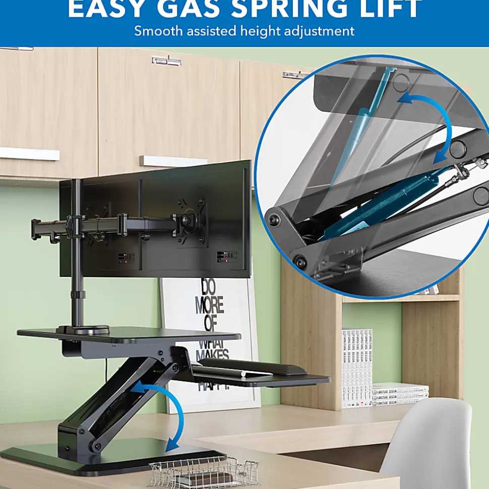 Mount-It! MI-7914 31"W Sit-Stand Standing Desk Converter With Dual Monitor Mount Combo, Black