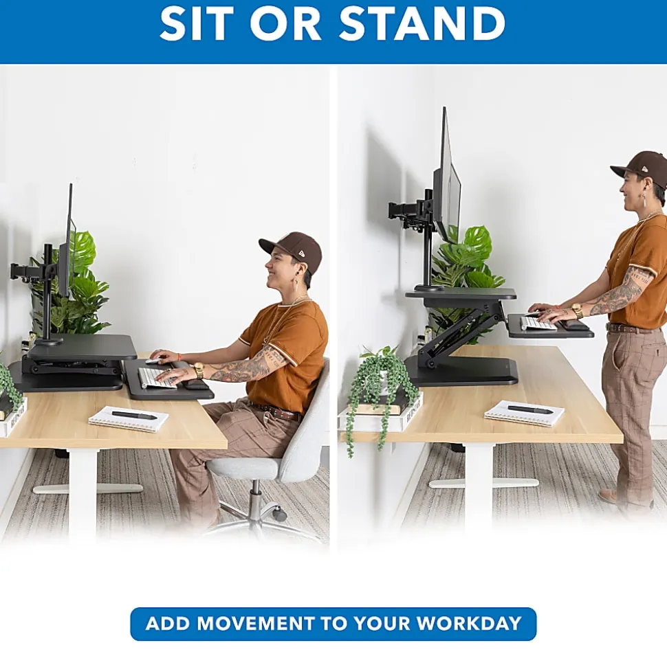 Mount-It! MI-7914 31"W Sit-Stand Standing Desk Converter With Dual Monitor Mount Combo, Black