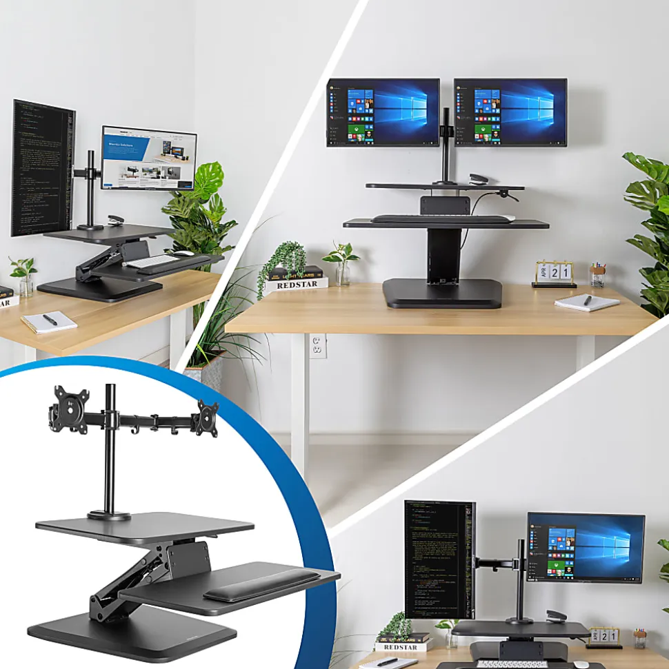 Mount-It! MI-7914 31"W Sit-Stand Standing Desk Converter With Dual Monitor Mount Combo, Black