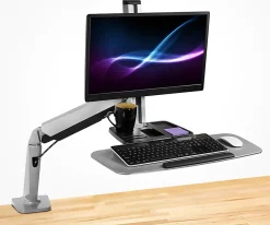 Mount-It! MI-7903 36"W Sit-Stand Workstation For Single Monitor And Keyboard, Silver