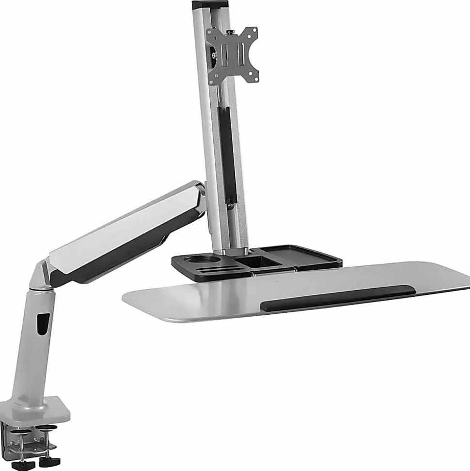 Mount-It! MI-7903 36"W Sit-Stand Workstation For Single Monitor And Keyboard, Silver