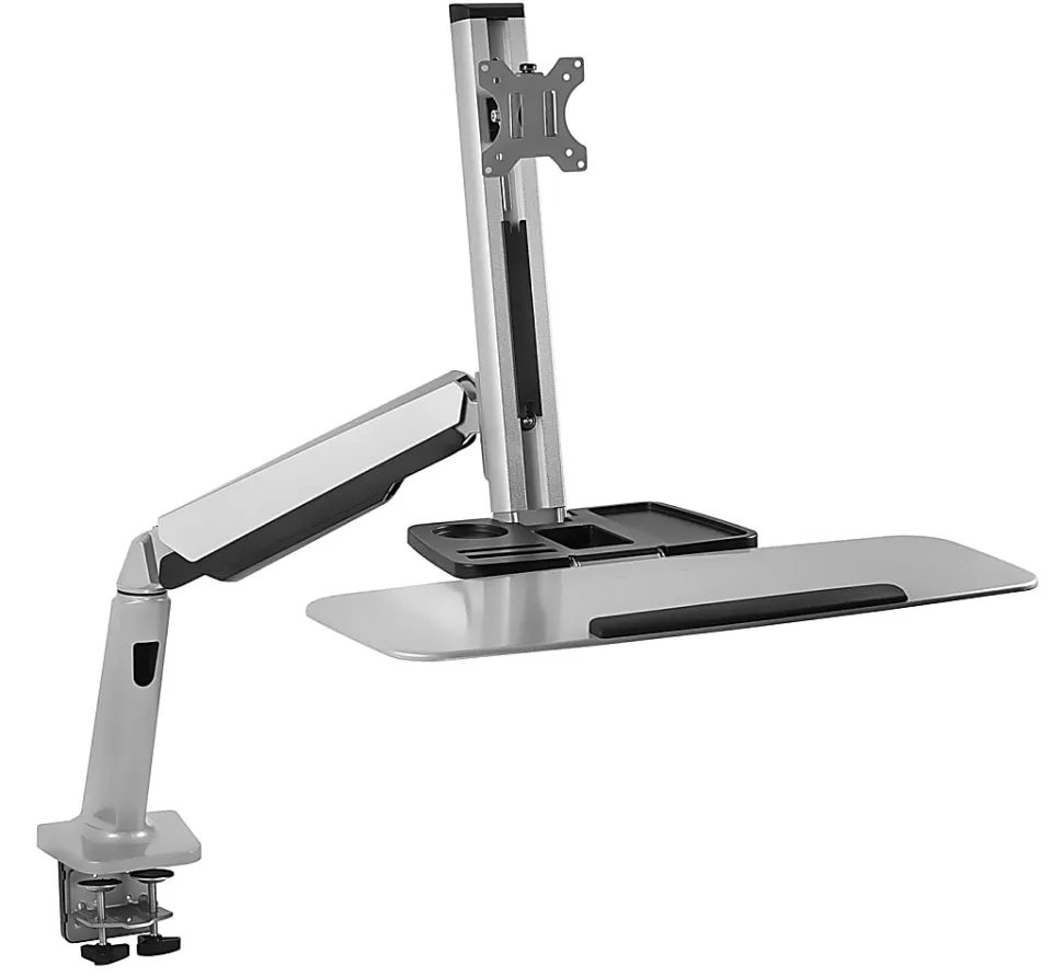 Mount-It! MI-7903 36"W Sit-Stand Workstation For Single Monitor And Keyboard, Silver