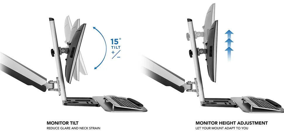 Mount-It! MI-7903 36"W Sit-Stand Workstation For Single Monitor And Keyboard, Silver