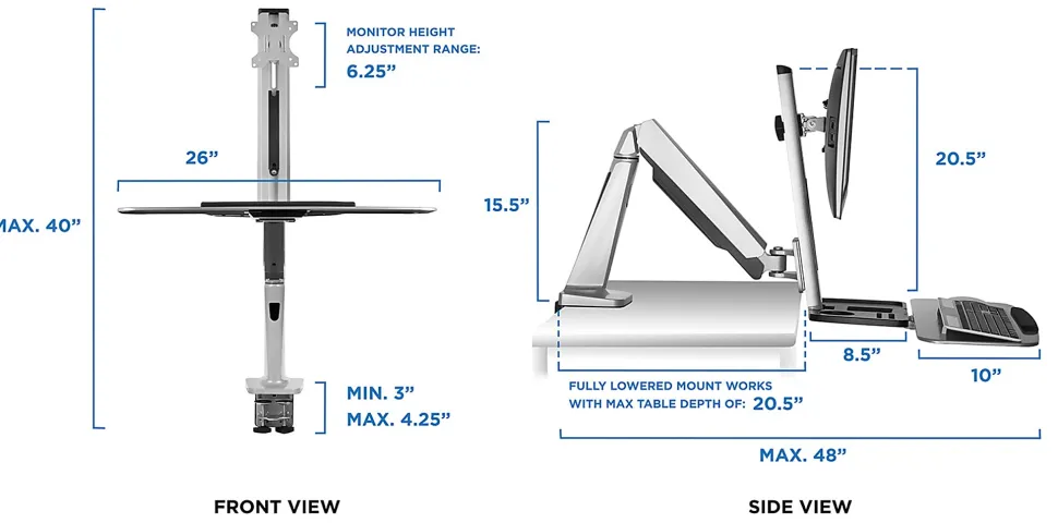 Mount-It! MI-7903 36"W Sit-Stand Workstation For Single Monitor And Keyboard, Silver
