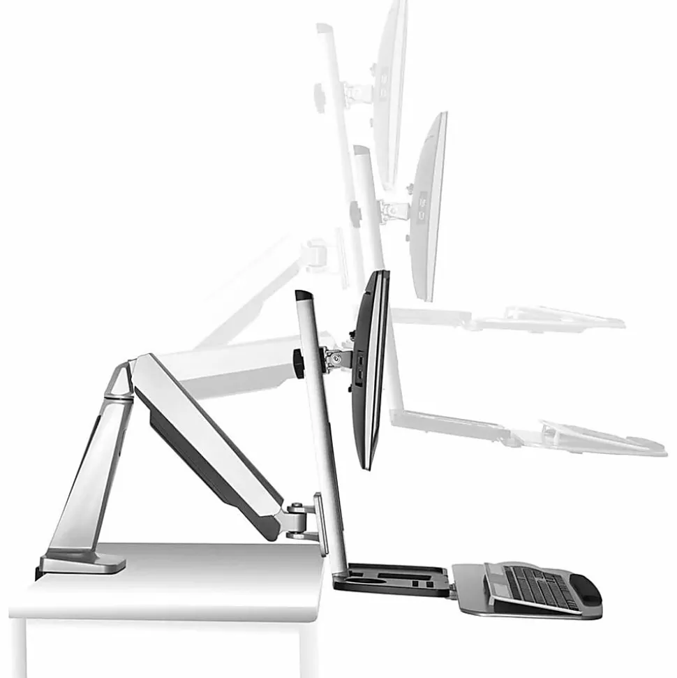 Mount-It! MI-7903 36"W Sit-Stand Workstation For Single Monitor And Keyboard, Silver