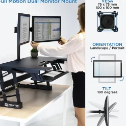 Mount-It! MI-7934 22"W Standing Desk Converter With Dual-Monitor Mount, Black