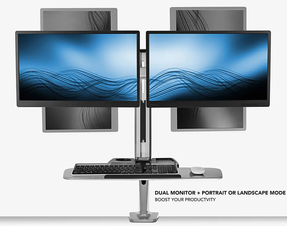 Mount-It! MI-7904 36"W Stand-Up Workstation With Dual-Monitor Mount, Silver