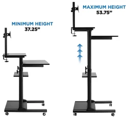 Mount-It! Mobile Computer Workstation With Monitor Mount, 54"H x 27-1/2"W x 26"D, Black