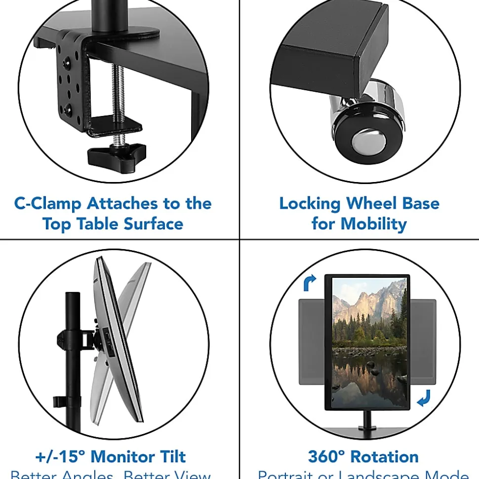 Mount-It! Mobile Computer Workstation With Monitor Mount, 54"H x 27-1/2"W x 26"D, Black