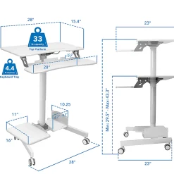 Mount-It! Mobile Sit-Stand Computer Workstation, 43-5/16"H x 28"W x 23"D, White
