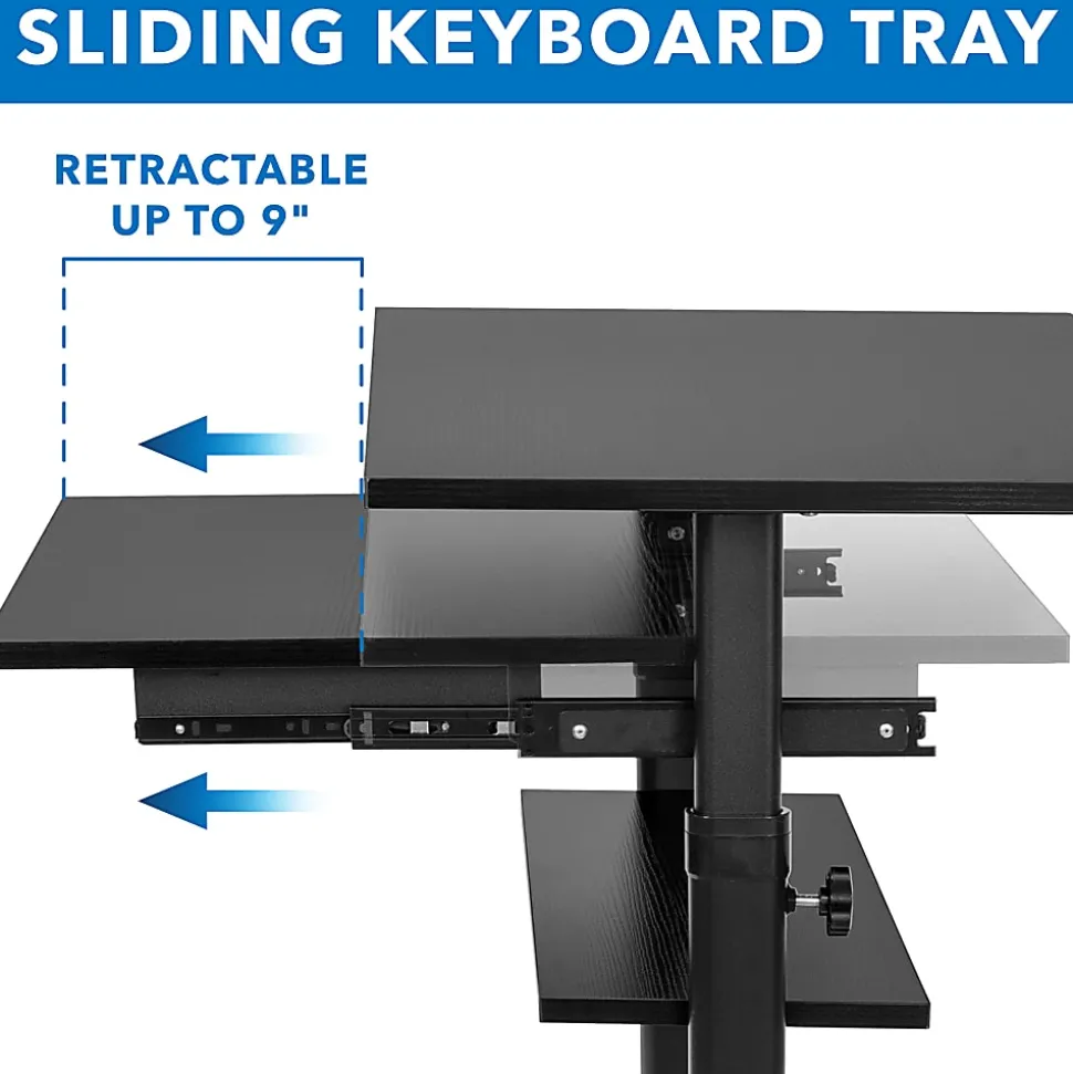 Mount-It! Mobile Standing Desk Workstation With Retractable Keyboard, 55"H x 32"W x 25-3/4"D, Black
