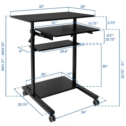 Mount-It! Mobile Standing Desk Workstation With Retractable Keyboard, 55