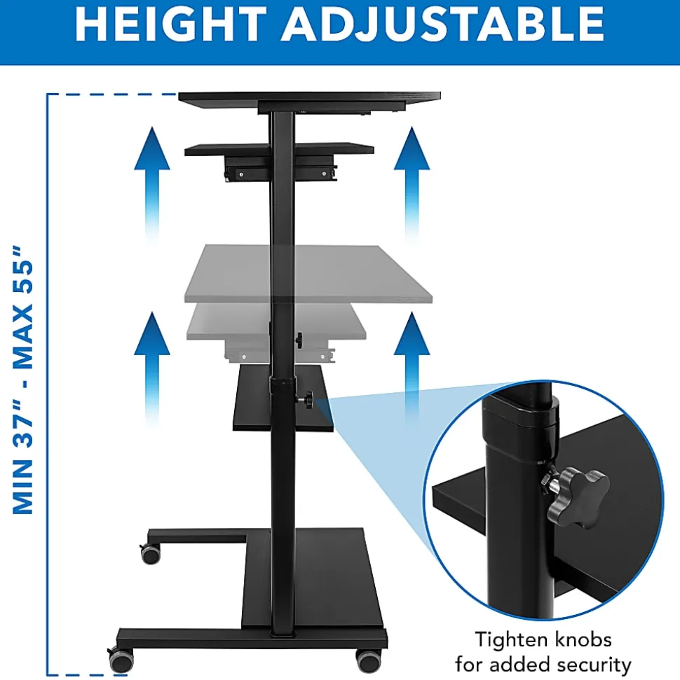 Mount-It! Mobile Standing Desk Workstation With Retractable Keyboard, 55"H x 32"W x 25-3/4"D, Black