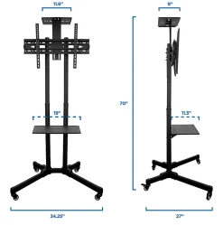 Mount-It! Mobile TV Stand With Rolling Casters And Shelf For 37” - 70” Displays, 70