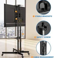 Mount-It! Mobile TV Stand With Rolling Casters And Shelf For 37” - 70” Displays, 70