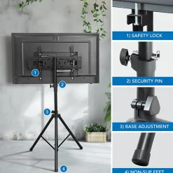 Mount-It! Portable TV Tripod Stand For 37” - 70” Displays, Black
