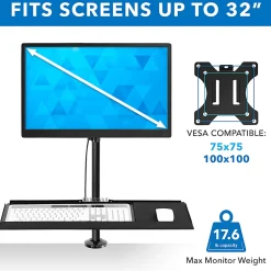 Mount-It! Single 32” Monitor Sit-Stand Desk Mount with Keyboard Tray, Black