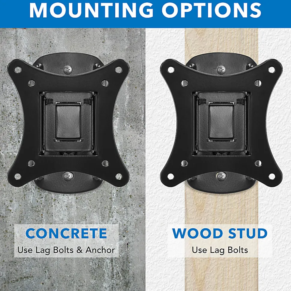 Mount-It! Single Stud Tilt And Swivel TV Wall Mount For Screens Up To 32", 2-3/4”H x 5”W x 6”D, Black