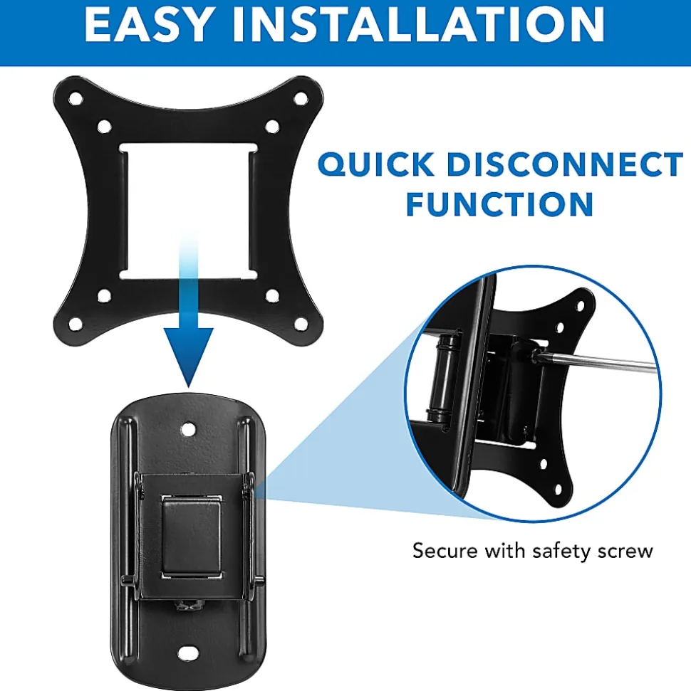 Mount-It! Single Stud Tilt And Swivel TV Wall Mount For Screens Up To 32", 2-3/4”H x 5”W x 6”D, Black